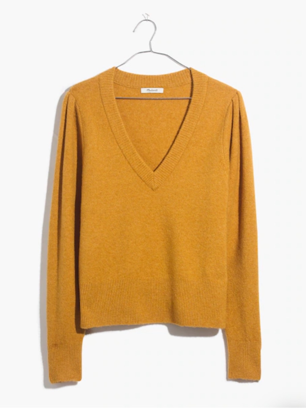 Madewell Mustard Yellow Wool Blend V Neck Sweater Top Size Small